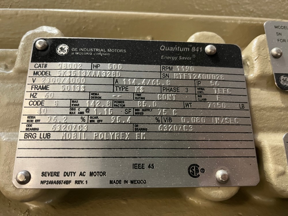 500 HP 1200 RPM General Electric, Frame 5012/13S, TEFC, Ball, IEEE 841, 2300/4160 Volts, new, Q8002/Q520 (3 - Image 1