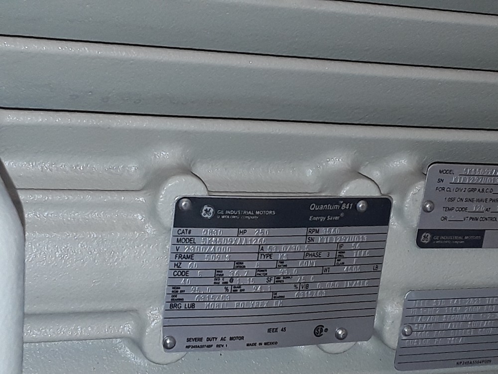 250 HP 3600 RPM General Electric, Frame 508/9LS, TEFC, Ball, IEEE 841, 2300/4160 Volts, new, Q830 (2 - Image 1