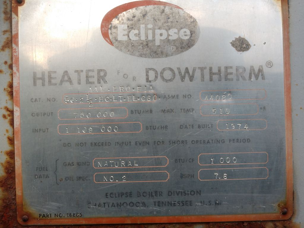750000 BTU Eclipse Dpwtherm boiler, hot oil, gas/#2 oil, 80 sq.ft., 150 psi, 1974, #S733018 - Image 7