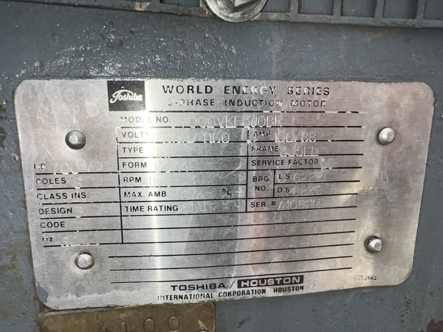 700 HP 1200 RPM Toshiba, Frame 355LL, Drip-Proof Ball Bearing, 2300/4160 Volts - Image 3