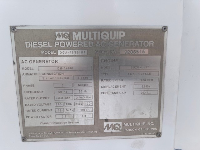 36 KW Multiquip #DCA-45SSIU4, diesel generator, 1800 RPM, 240-480 Volts, 5433 hours, 2013 - Image 10