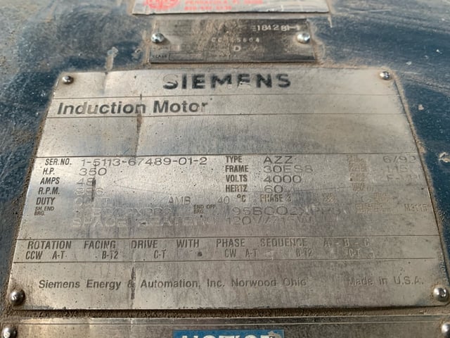 350 HP 900 RPM Siemens, Frame 30ES8, TEFC BB EXP, 4000 Volts - Image 4