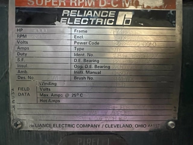 3000 HP 1150/1250 RPM Reliance, Frame B1403AT, Compensated Winding, TEDC (blower included), BB, 750 VA, 240 FV - Image 2