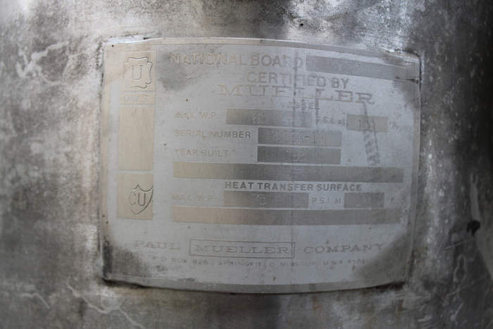 50 gallon Paul Mueller, Stainless Steel Vessel w/Jacket, 18" diameter x 4' 6" tall, 60 psi @ 100 F vessel, 75 - Image 6