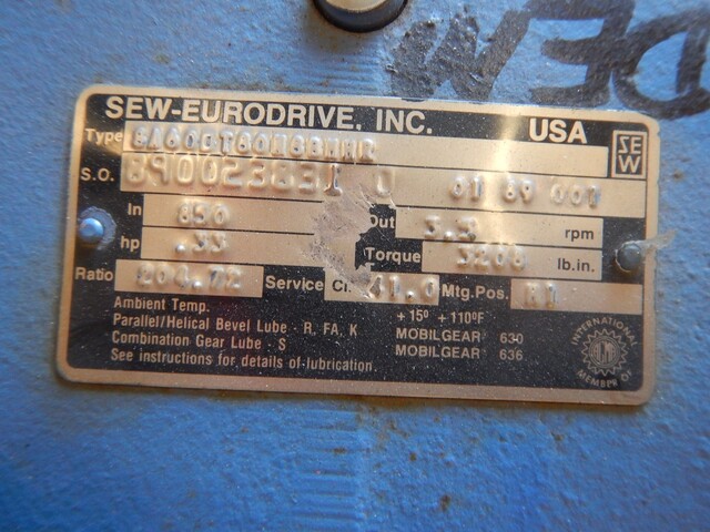 .3 HP @ 850 RPM, Sew #8A60DT80N88MHR, Speed Reducer & Motor, 3.5 RPM output, 204.72:1 Ratio, New - Image 4