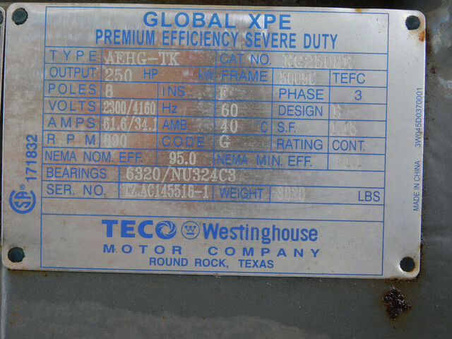 250 HP 890 RPM Teco Westinghouse KG2508R, Frame 5009C, TEFC, 2300/4160 Volts, 8 Poles, 1.15 service factor, 3 - Image 5