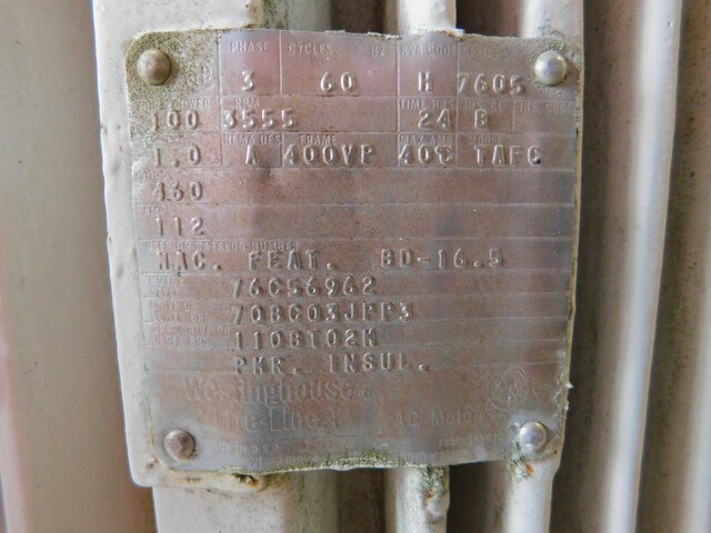 100 HP 3555 RPM Westinghouse TAFC, Frame 400VP, Vertical Motor, 460 Volts, 1 S.F., 3 phase, Used - Image 6