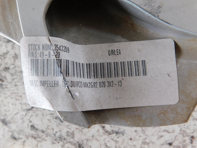Flowserve Durco #MK2GR2 D20, Pump Impeller, 10" diameter, Size 3 x 2-13, 5 Vane, Ferralium 255, NEW - Image 4