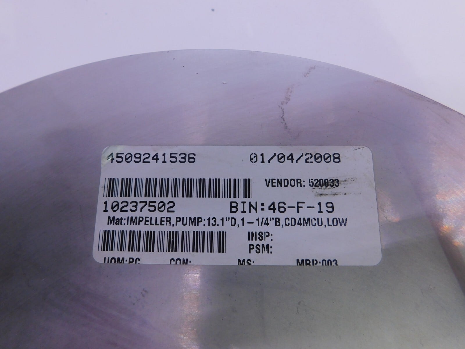 Pump Impeller, 13-1/4" outside dimension, 1-1/4" Bore. CD4MCu, NEW - Image 5