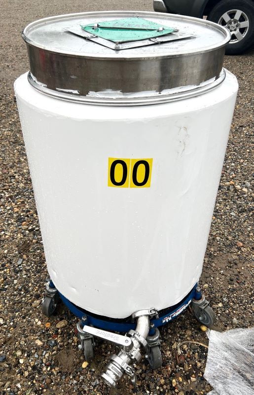 55 gallon Stainless Steel Drums w/Clamp on Lid and Bottom outlet, 22" diameter x 33" depth x 43" H, qty. 5 - Image 1