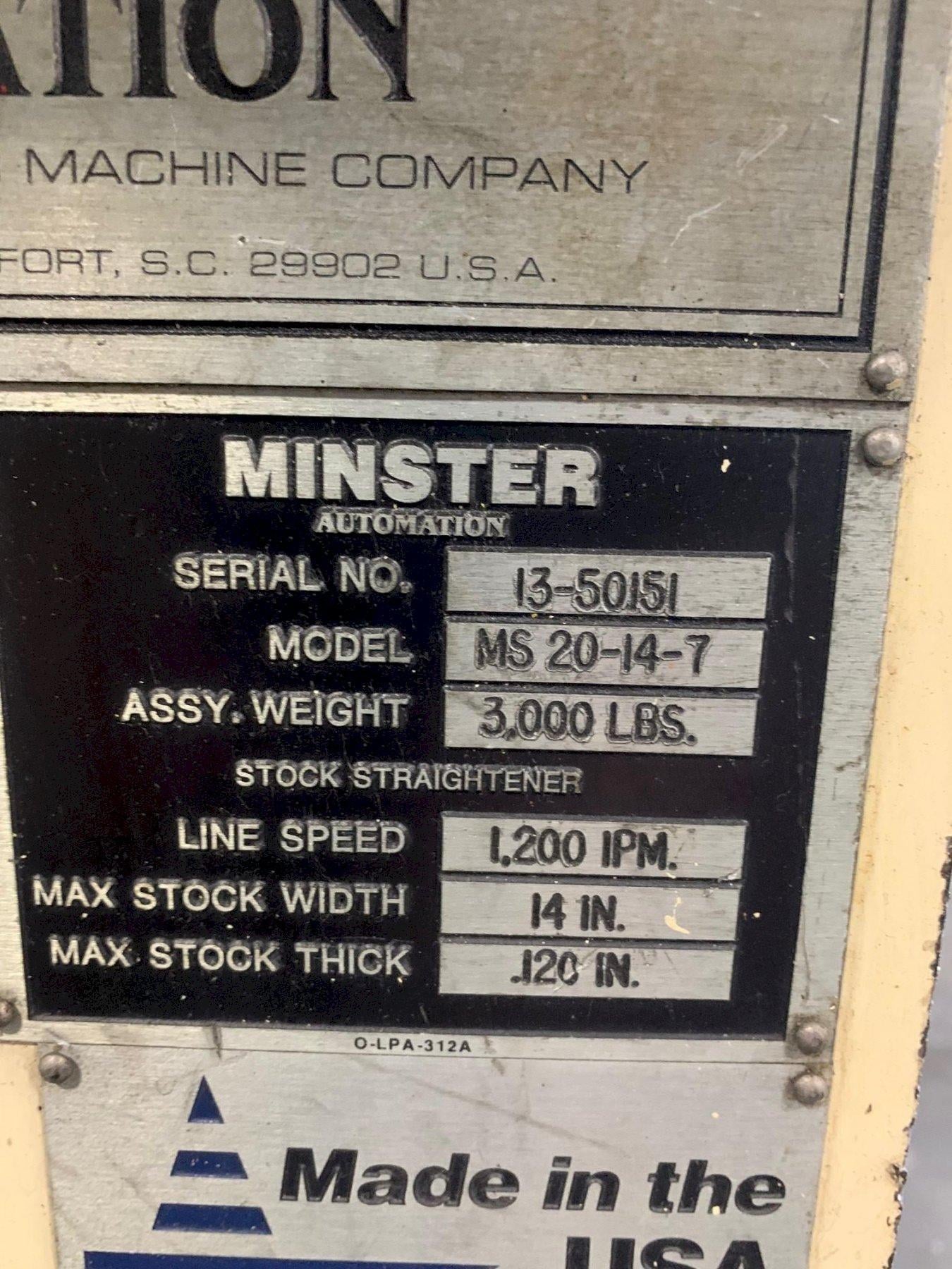 6000 lb. Minster #MR6-14D/MS20-14-7/MEF4-14, double end complete coil feed line, 14" W x .12" stock, 60" OD - Image 5