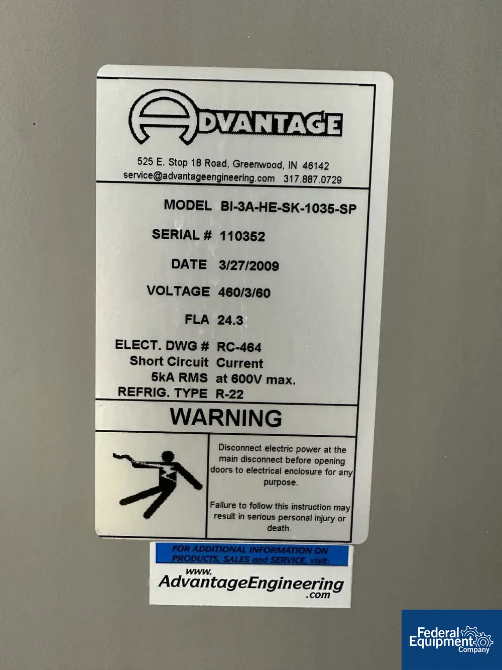 2.9 Ton, Advantage #B1-3A-HE-SK-1035-SP, Air Cooled, Chiller, 460 V, R22, 2009 - Image 2