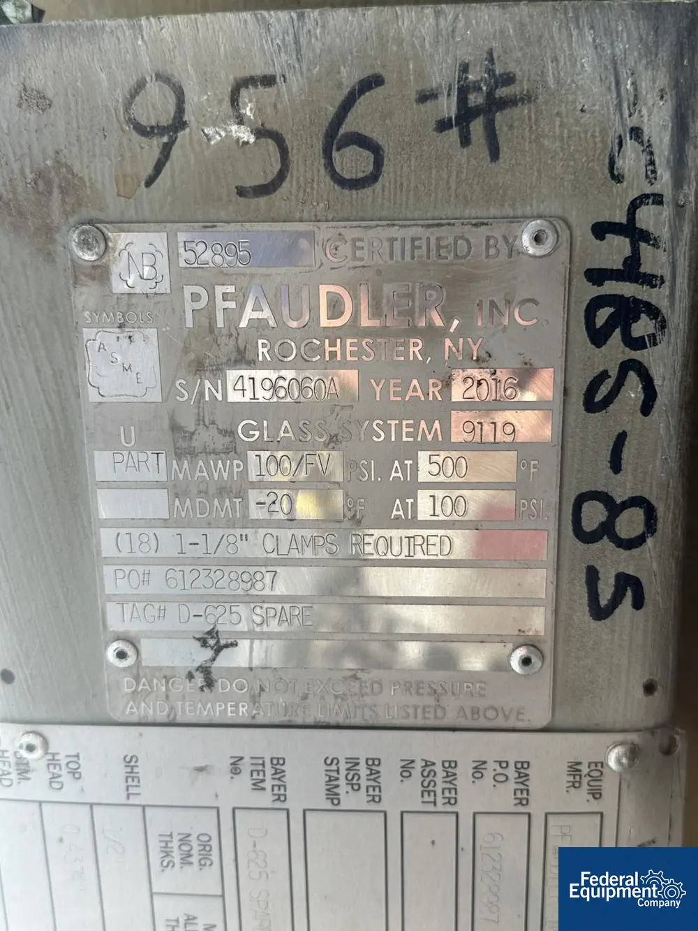 20" x 22' Pfaudler, Glass Lined Column, 45 gallon, 100 psi, 500 F, 2016 - Image 6