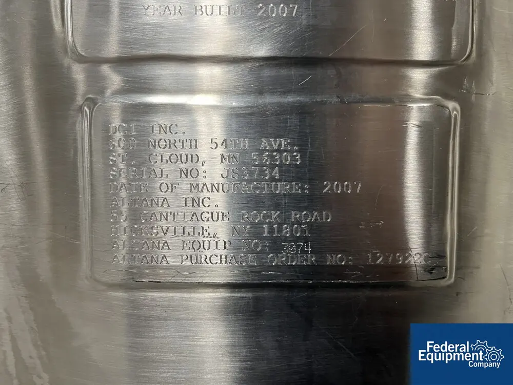 80 gallon DCI, Reactor, 316 Stainless Steel, 40" diameter x 11" straight side, 30 psi internal, 140 psi - Image 3