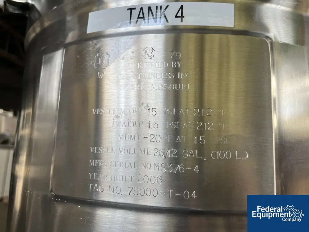26.4 gallon GS Stainless, Receiver Tank, Stainless Steel, 15 psi @ 212°F, 2006 - Image 2