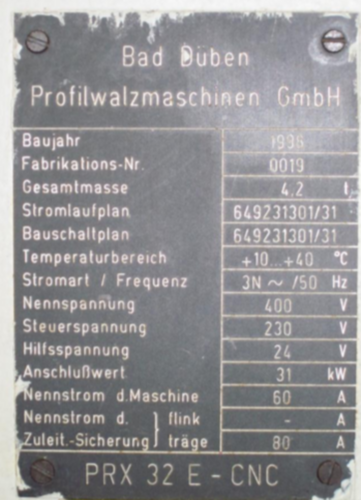 1.25" x 11.8" Bad Duben #PRX32E-CNC, 2 die cylindrical thread roller, 1996 - Image 6
