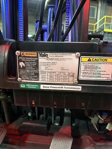 5000 lb. Yale #GLP050VXNGSE084, forklift with side shift & fork positioner,LPG, 189" lift height - Image 8