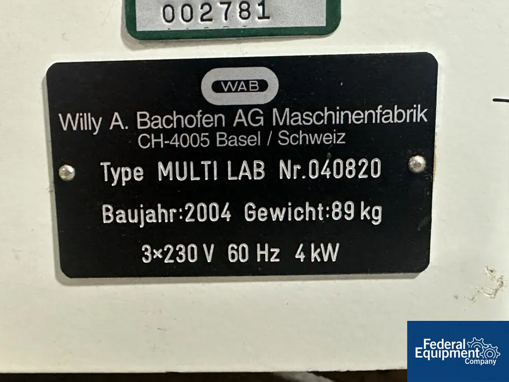 WAB #MultiLab, horizontal agitator medial ball mill, plastic jacketed bowl, 4 kw, 230 volt, serial# 040820 - Image 2