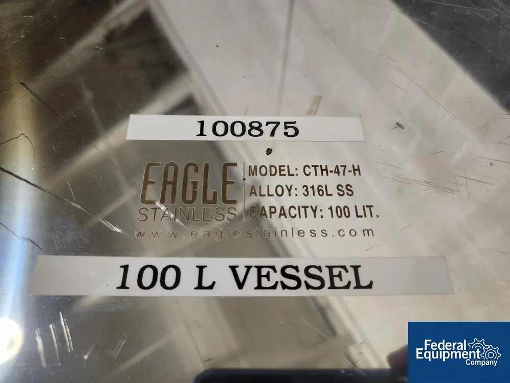 26 gallon Eagle Stainless Tank, Model CTH-47-H, 316L Stainless Steel, 18" diameter x 23" straight side, flat - Image 2