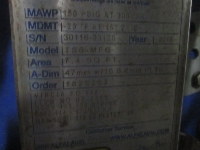 7 sq.ft., Alfa-Laval, Vertical Plate Exchanger, 150 psi, 2015 - Image 2