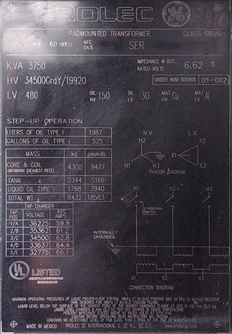 3750 kVA, 34500/19920 GRDY Primary, 480 DELTA Secondary, GE PROLEC, RADIAL FEED, DEAD FRONT Pad-Mount - Image 1