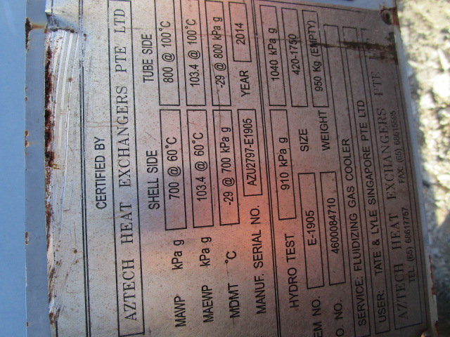 258 sq.ft., 101 psi shell, Aztech Heat Exchanger, FV / 116 psi @ 212 deg. F. Stainless Steel tube - Image 3