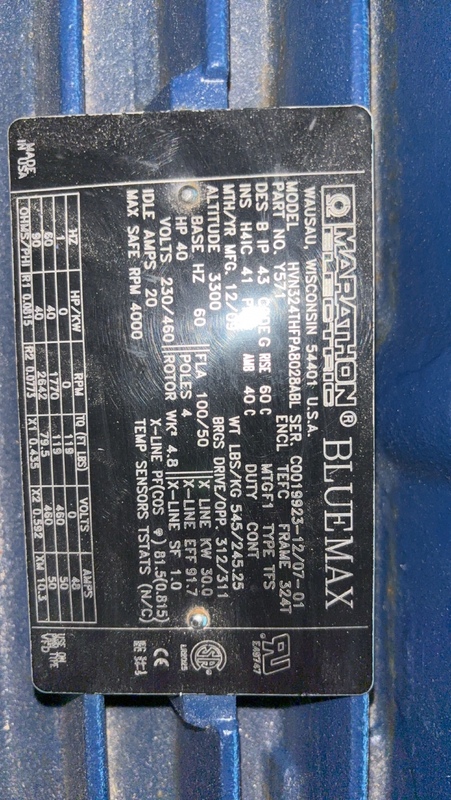 40 HP 1770/2642 RPM Marathon, Frame 324T, TEFC, 460 Volts, new surplus (2 available) - Image 2