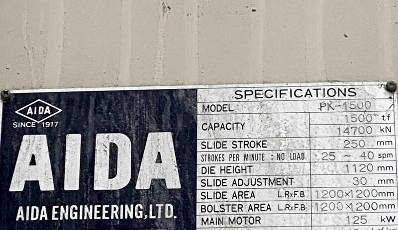 1500 Ton, Aida #PK-1500, knuckle joint press, 9.84" stroke, 44.09" Shut Height, 1.18" adj., 47.24" x 47.24" - Image 7