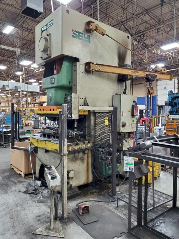 220 Ton, Seyi #SN1-220, single crank gap press, 8.66" stroke, 17.72" Shut Height, 4.33" adj., 25-55 SPM - Image 3