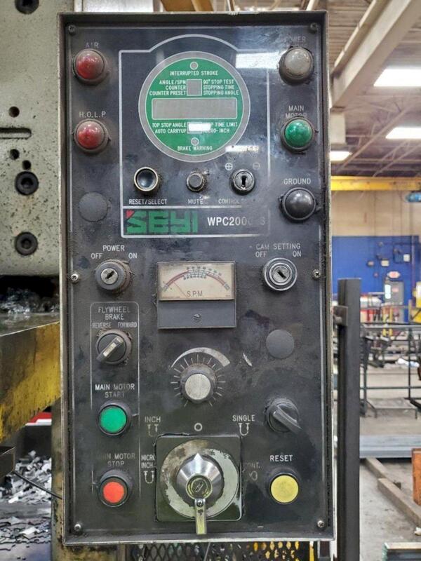 220 Ton, Seyi #SN1-220, single crank gap press, 8.66" stroke, 17.72" Shut Height, 4.33" adj., 25-55 SPM - Image 5