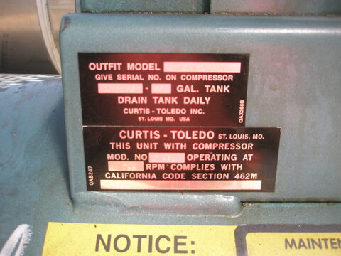 200 psi, Curtis Master Line #P96A, Air Compressor, 450 F, 5 HP, 1750 RPM, 208-230/460 V - Image 5