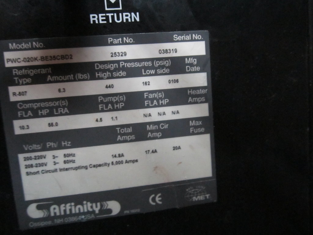 Affinty #PWC-020-BE35-CB02, Affinity Chiller, R507, 440/162 psi, 208/230 V., 2006 (2 available) - Image 3