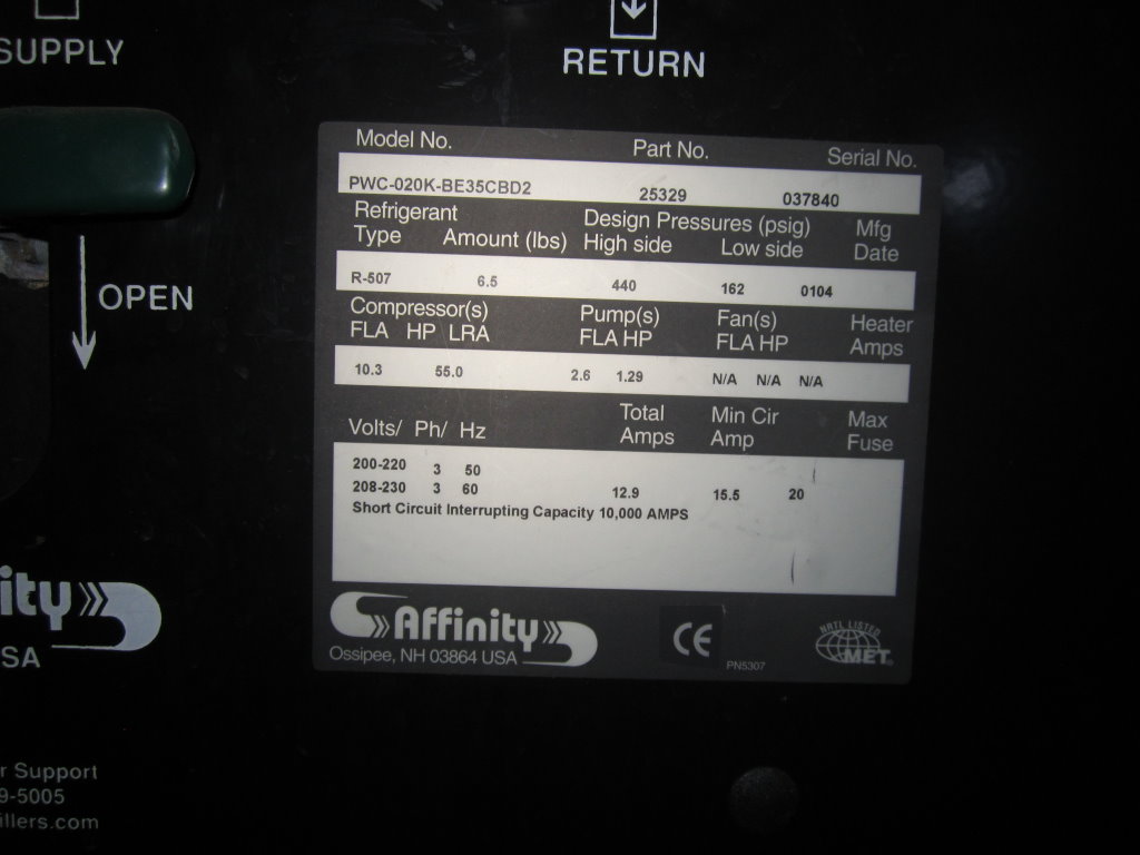 Affinty #PWC-020-BE35-CB02, Affinity Chiller, R507, 440/162 psi, 208/230 V., 2006 (2 available) - Image 6