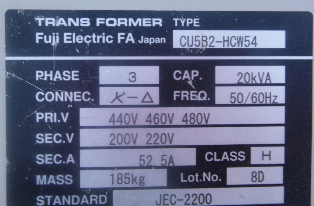 20 KVA 480/460/440 Primary, 220/200 Secondary, Fuji, Transformer, 52.5 Amps, floor mount - Image 5