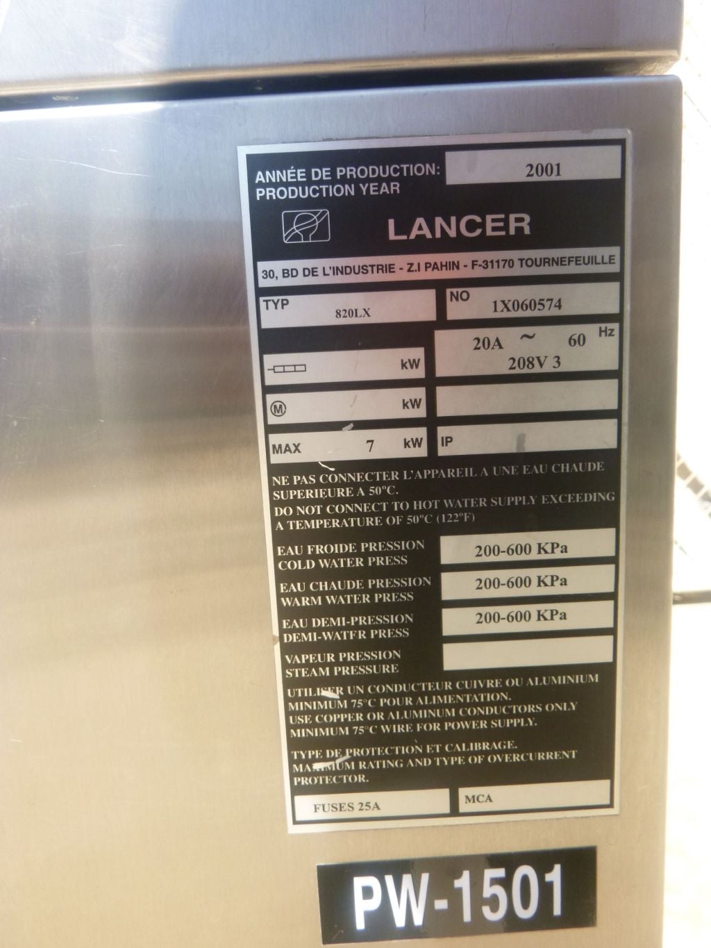 Undercounter Laboratory Glassware Washer, Lancer #820 LX, Stainless Steel, 4.9 cu.ft, 21.1" width x 19.6" - Image 8