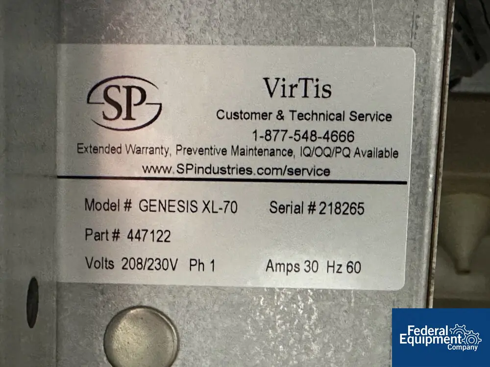 SP Scientific VirTis #25L-Genesis-XL-70, Vacuum Freeze Dryer, 4.6 squaring ft, (3) approx 10.5" W x 20.5" L - Image 2