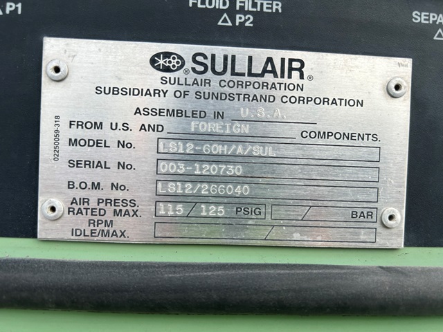 25 psi, Sullair #LS12-60H/A/SUL, 115/125 psi, ES-8, Inventory COM2518, $5,900.00 - Image 2