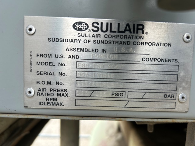 60 psi, Sullair #ES8-15H ACAC, 60 HP, 125/235 PSI, compressor, $8,900.00 - Image 2