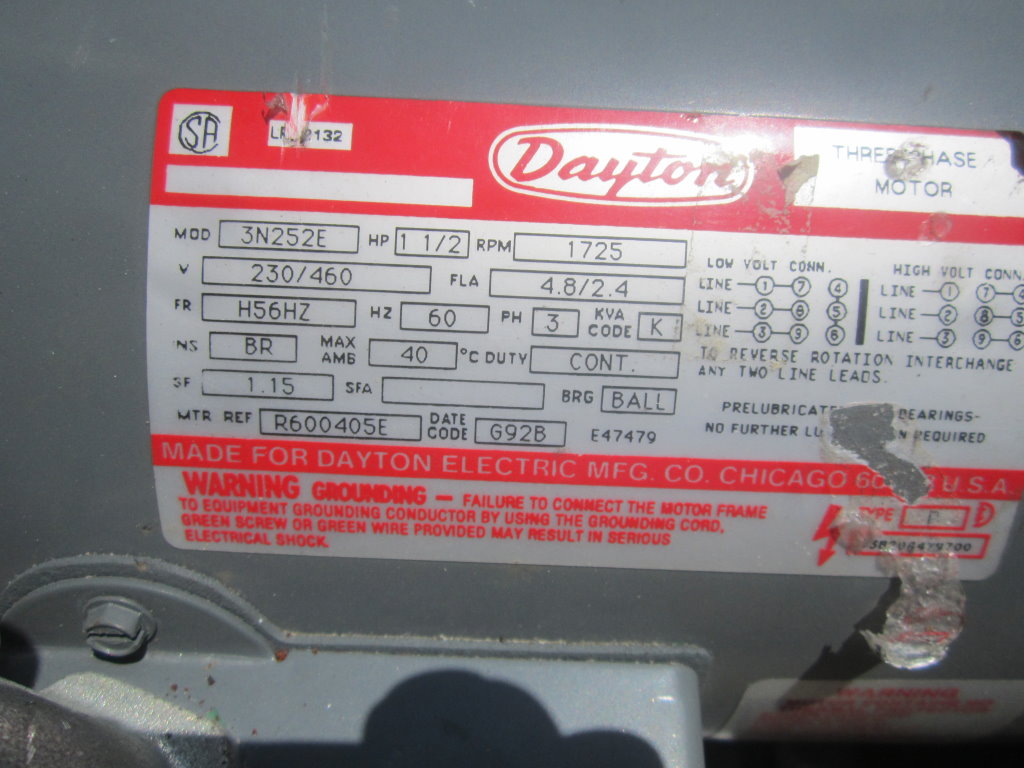1848 cfm, Dayton #4C119, Blower, Carbon Steel, 5" inlet, 5" x 11" outlet, 10-5/8" diameter Wheel, 1-1/2 HP - Image 3