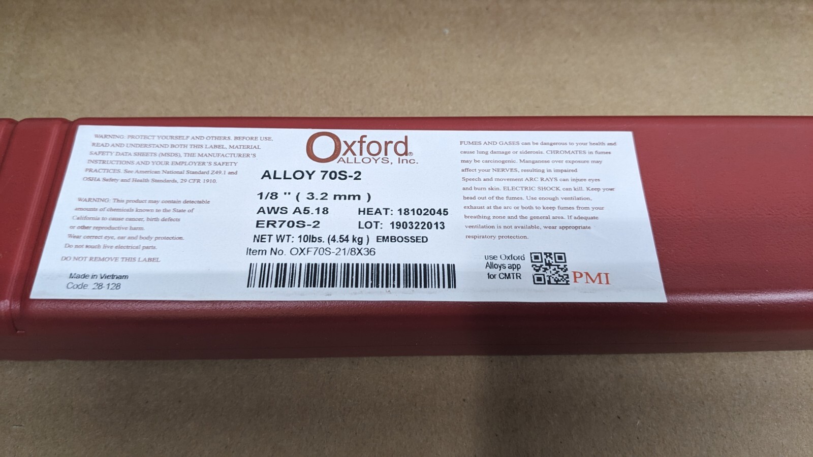 1/8" x 36" Alloys Welding Rods / Electrodes, Oxford #ER70S-2, 4x10#, new - Image 4