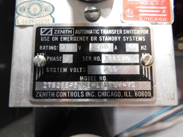260 Amp. Zenith ZTS26E-5AAEHLLRTUW-VS Automatic Transfer Switch, 480 Volts - Image 5