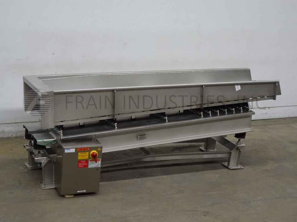 24" wide x 9.4' long, Smalley #Emc2+, Stainless Steel trough style vibratory feed conveyor with 12 lanes & 2 - Image 1