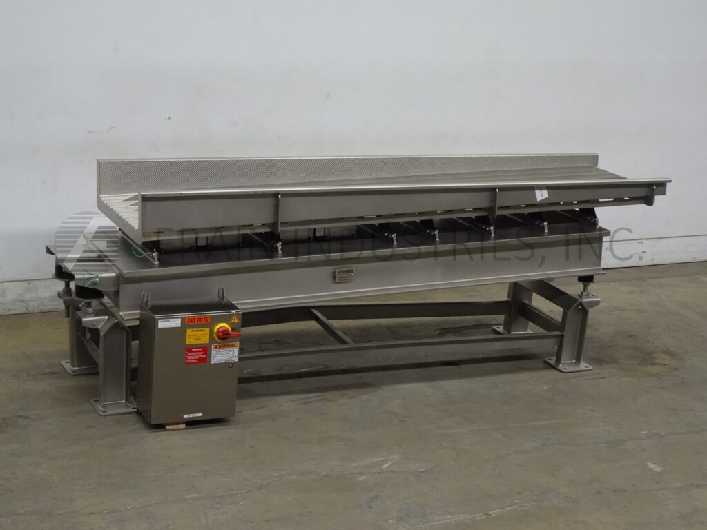 24" wide x 9.4' long, Smalley #Emc2+, Stainless Steel trough style vibratory feed conveyor with 12 lanes - Image 1