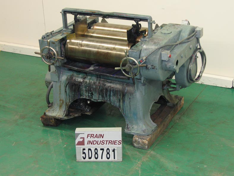 J H Day, heavy duty 3 roll dispersion mill, 100-700 lb. per hour, 12" dia. x 34" long feed, scraper blades - Image 1