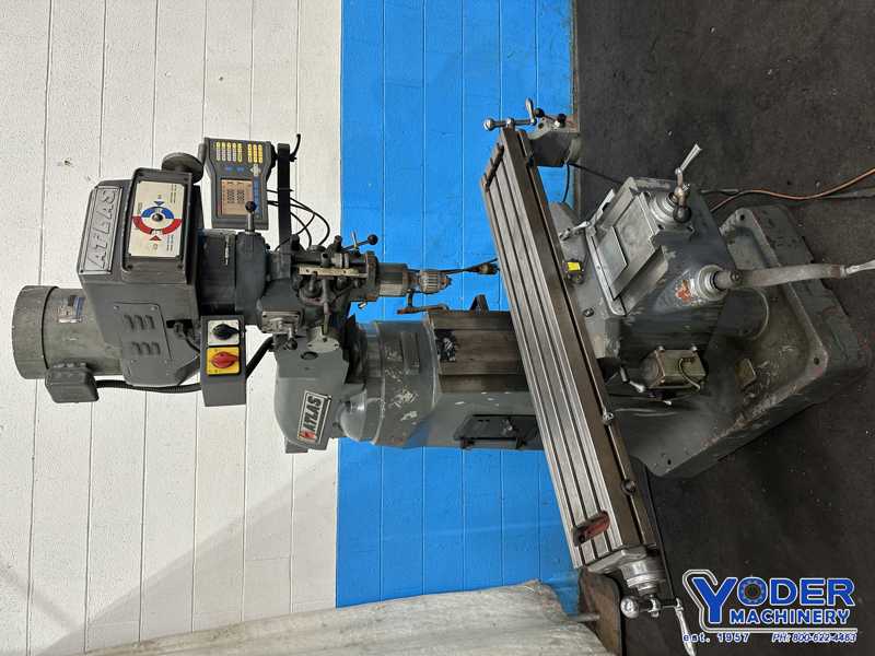 Atlas / Clausing #2VSO8, ram type vertical mill, 9" x49" table, 2 HP, digital read out, one shot lube, #77243 - Image 3