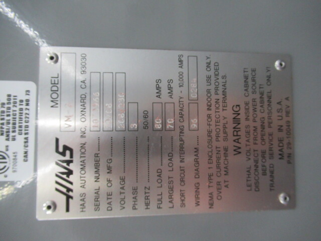 Haas #VM-2, CNC vertical machining center w/4th Axis drive, chip auger, coolant system, rigid tapping - Image 10