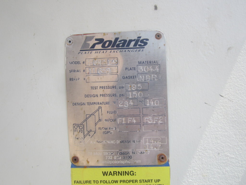 500 sq.ft., Polaris, S64G129, plate type heat exchanger, (64) 15" x 76" S/S plates, 150 psi @ 280°F - Image 6