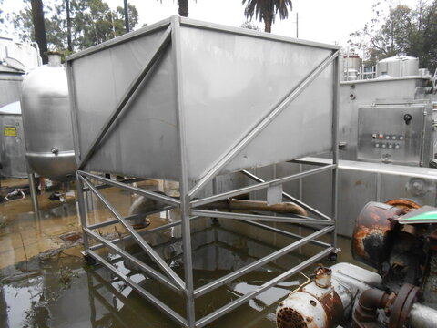 120 cu.ft. Bin Hopper, Stainless Steel, 69" x 69" hopper w/49" H slope bottom, 14" x 14" bottom side - Image 1