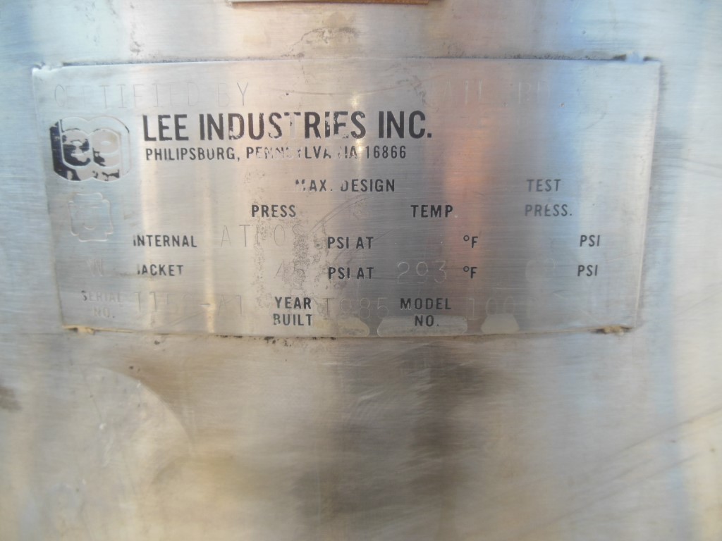 100 gallon Lee Industries #100D, Jacketed Kettle, Stainless Steel, 36" diameter x 32" deep, 1.5" center - Image 5