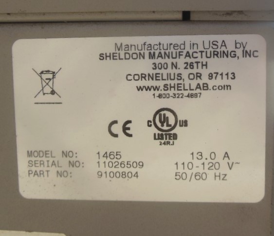 18" width x 18" H x 24" D Sheldon #1465, Vacuum Oven, 127 liters/4.5 cu.ft., 10-220 deg. C, 120 V, 13 Amps - Image 6